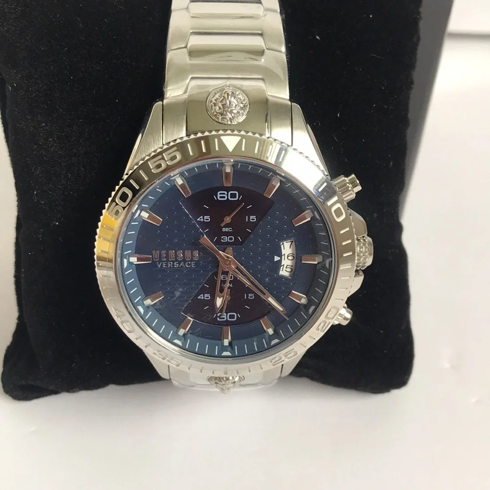 New Auth Versus Versace Men's Silver Stainless Steel Blue Dial Chronograph Watch